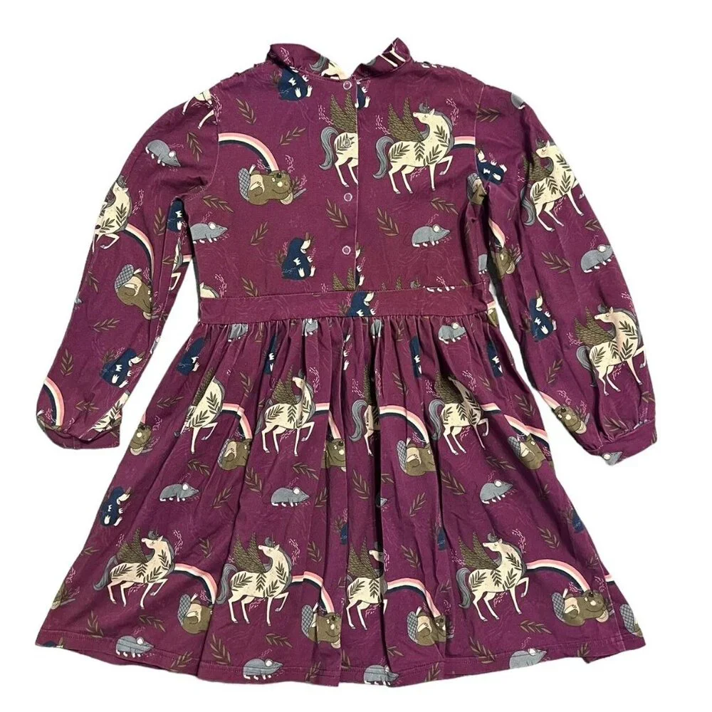 Raspberry Republic 116/122 (5-7Y) Organic Unicorn Crew Dress